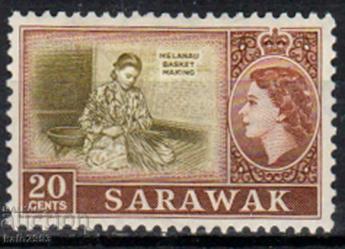 GB/Sarawak-1955-Редовна-QE II-в овал+природни мотиви,MLH