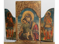 Hand-painted icon triptych Holy Virgin and Child