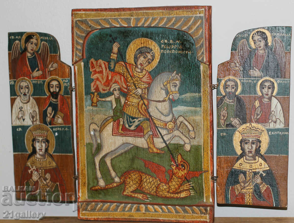 Hand painted icon triptych Saint George the Victorious with price 550.00 BGN | € 281.21 Hand painted icon triptych Saint George the Victorious with price 550.00 BGN | € 281.21