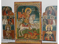 Hand painted icon triptych Saint George the Victorious