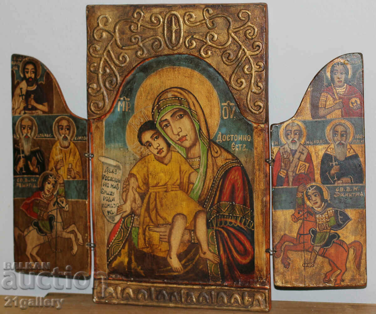 Hand-painted icon triptych Holy Virgin and Child with price 600.00 BGN | € 306.78