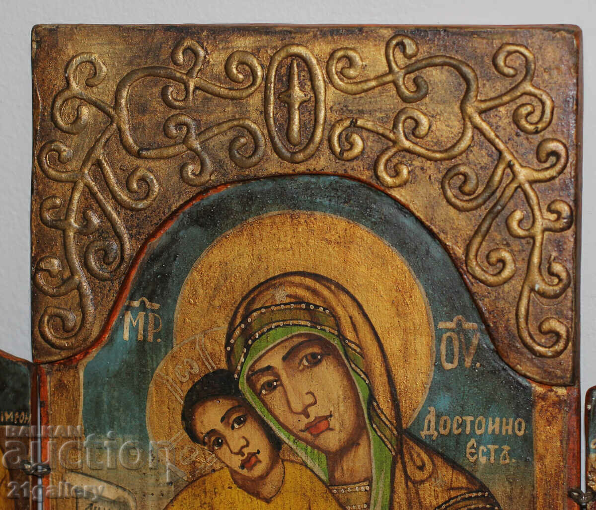 Auction  Hand-painted icon triptych Holy Virgin and Child