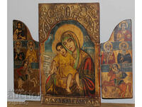 Hand-painted icon triptych Holy Virgin and Child