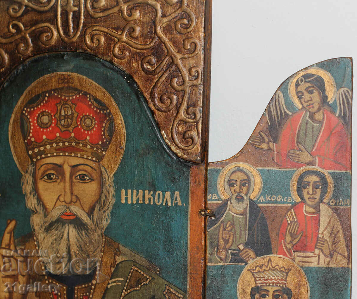 Triptic cu icoană pictată manual Sfântul Nicolae Făcătorul de Minuni - 5