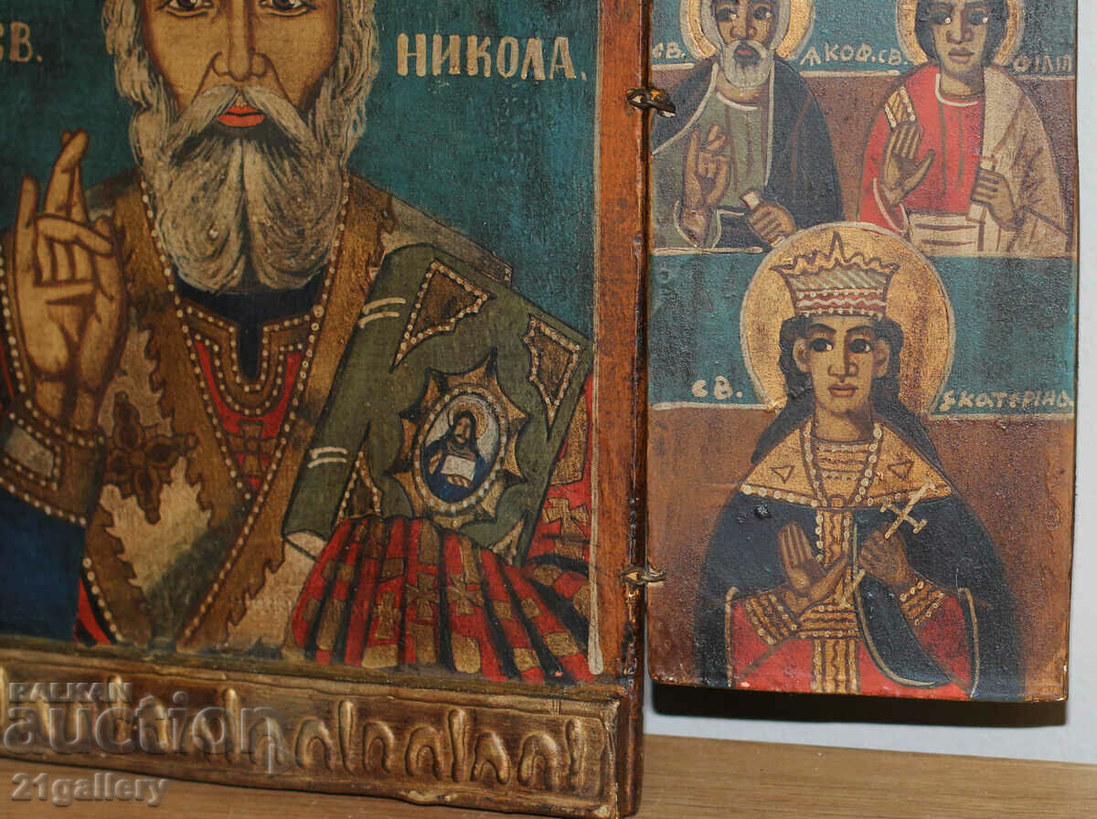 Triptic cu icoană pictată manual Sfântul Nicolae Făcătorul de Minuni - 6