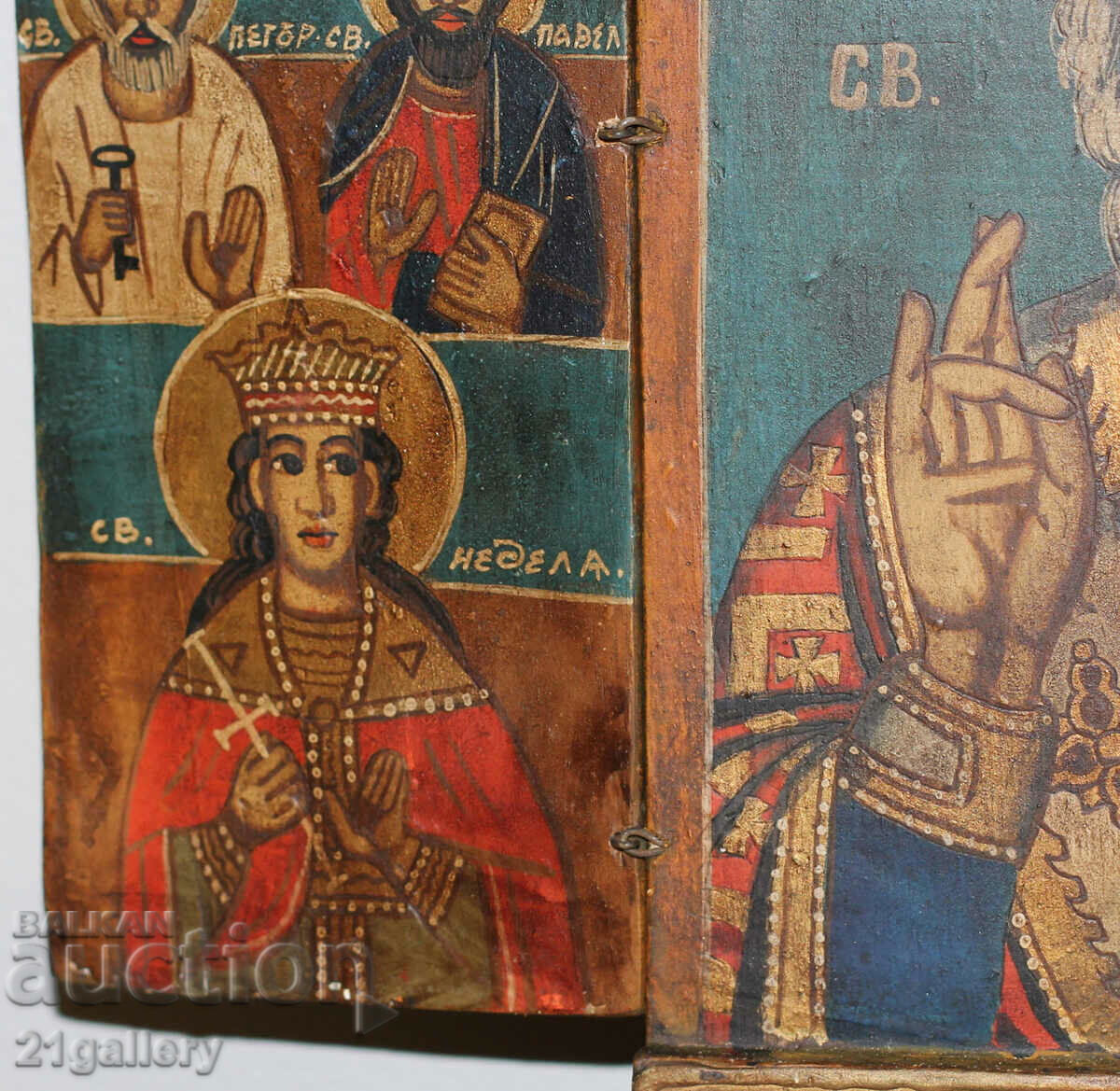 Triptic cu icoană pictată manual Sfântul Nicolae Făcătorul de Minuni - 7