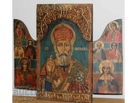 Hand painted icon triptych Saint Nicholas the Wonderworker