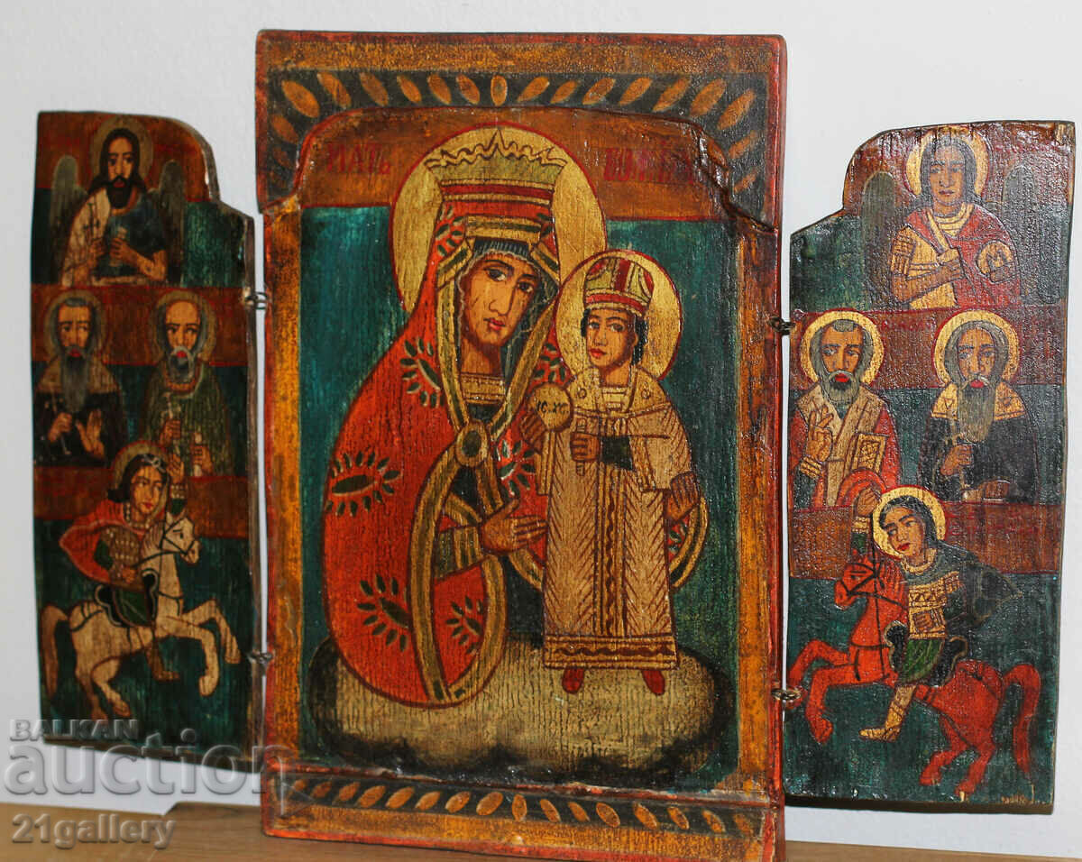Hand-painted icon triptych Holy Virgin and Child with price 500.00 BGN | € 255.65 Hand-painted icon triptych Holy Virgin and Child with price 500.00 BGN | € 255.65