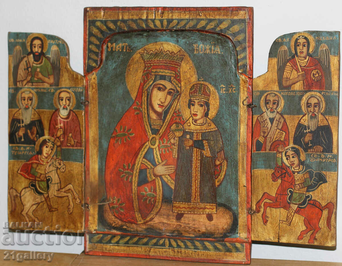 Auction Hand-painted icon triptych Holy Virgin and Child Auction Hand-painted icon triptych Holy Virgin and Child