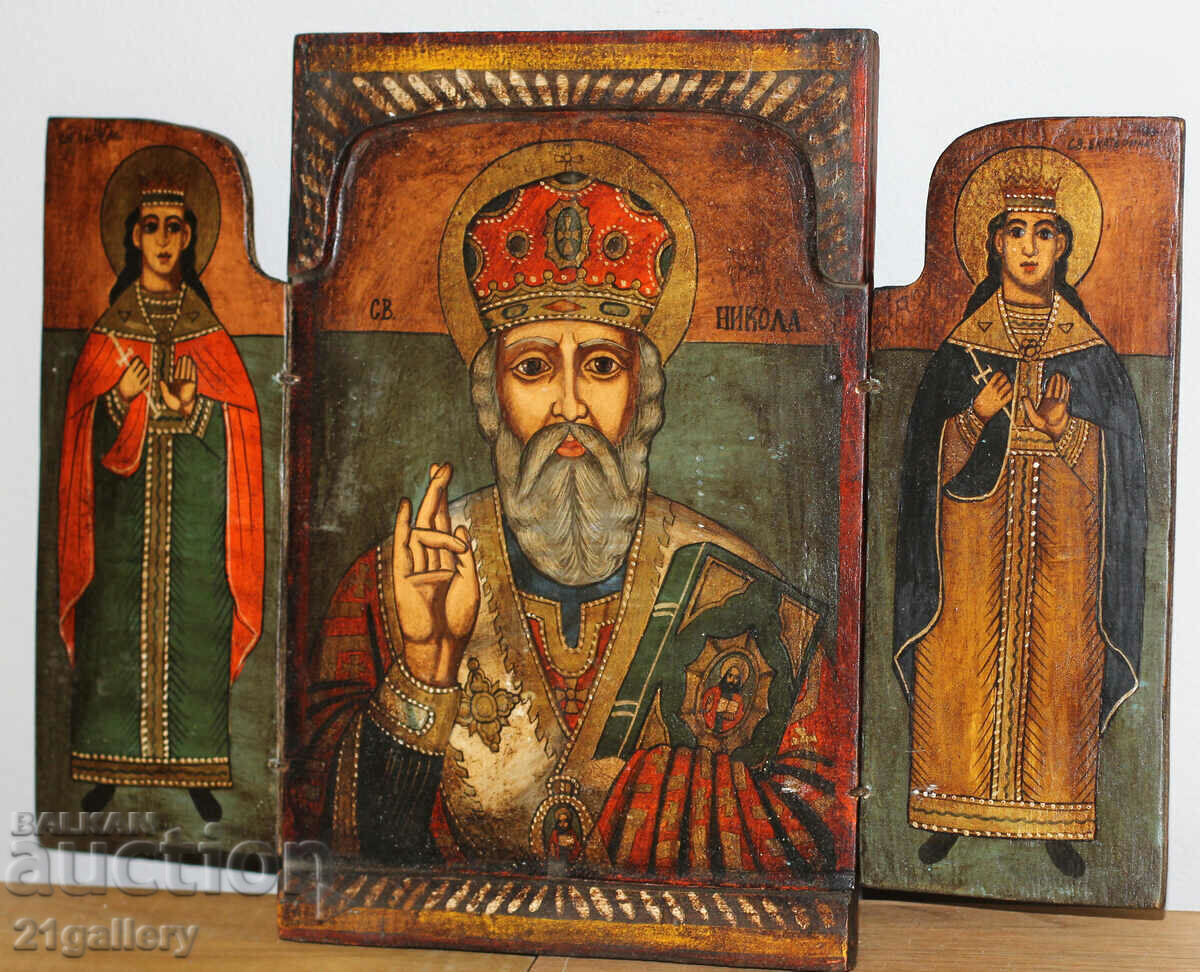 Hand painted icon triptych Saint Nicholas the Wonderworker with price 550.00 BGN | € 281.21 Hand painted icon triptych Saint Nicholas the Wonderworker with price 550.00 BGN | € 281.21