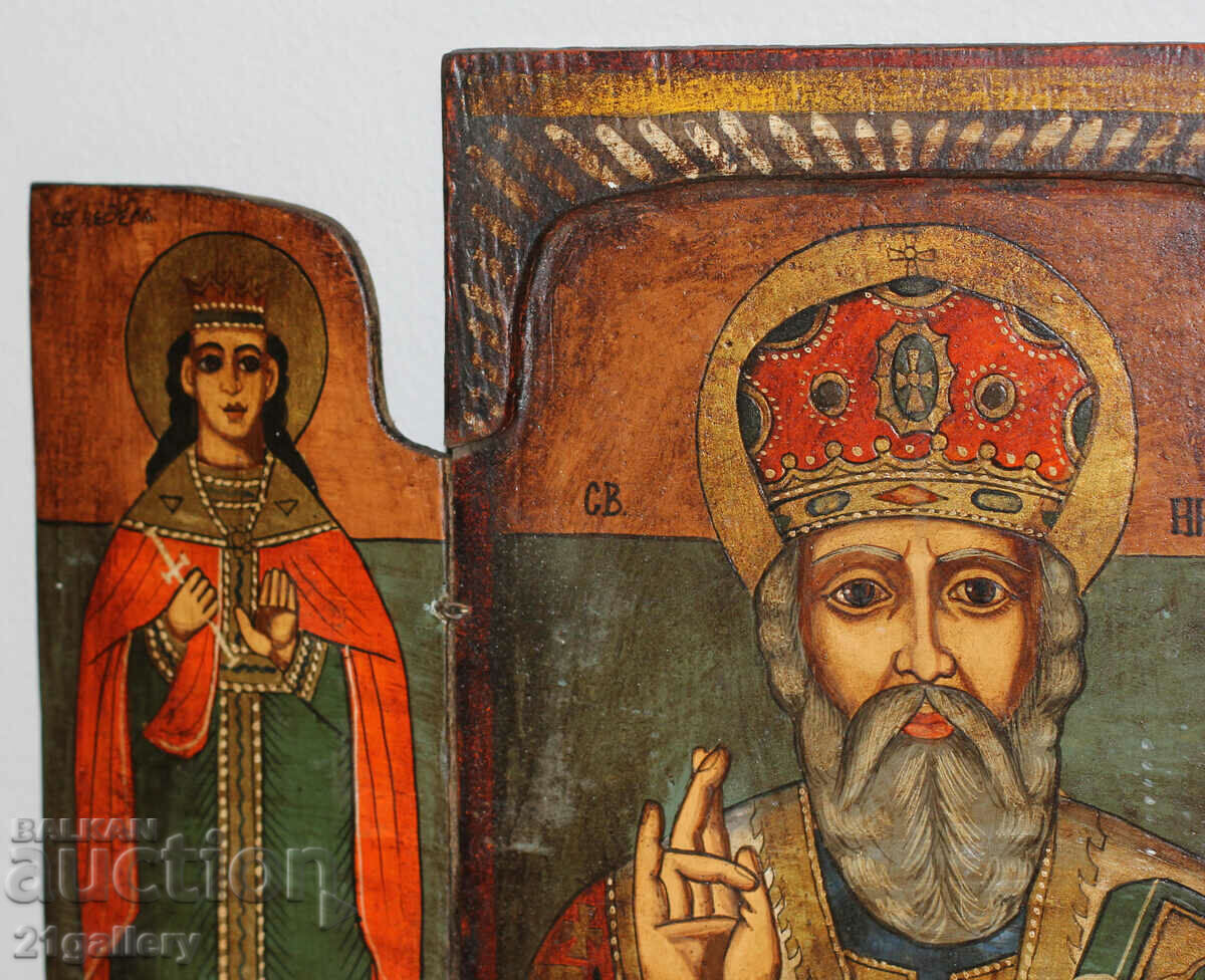 Auction Hand painted icon triptych Saint Nicholas the Wonderworker Auction Hand painted icon triptych Saint Nicholas the Wonderworker