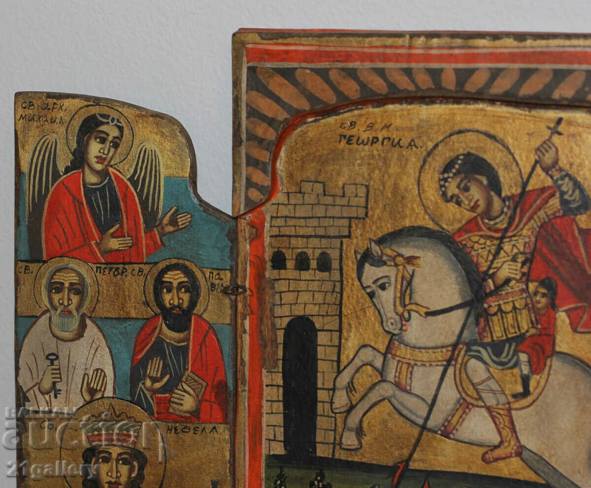 Triptic icoană pictată manual Sfântul Gheorghe biruitorul - 5 Triptic icoană pictată manual Sfântul Gheorghe biruitorul - 5