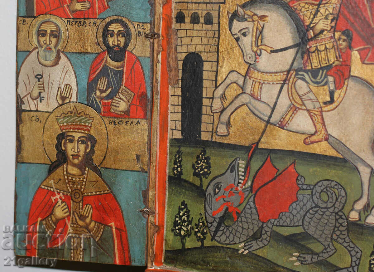 Triptic icoană pictată manual Sfântul Gheorghe biruitorul - 6 Triptic icoană pictată manual Sfântul Gheorghe biruitorul - 6