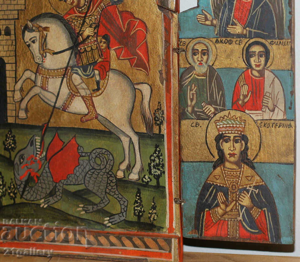 Triptic icoană pictată manual Sfântul Gheorghe biruitorul - 7 Triptic icoană pictată manual Sfântul Gheorghe biruitorul - 7