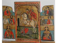 Hand painted icon triptych Saint George the Victorious