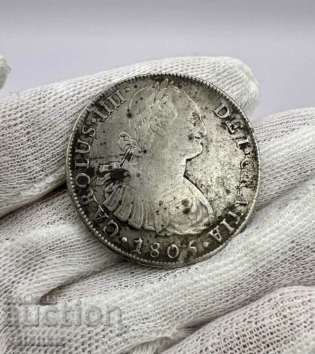 Unique silver coin TOP grade - 8 reales 1805 Mexico