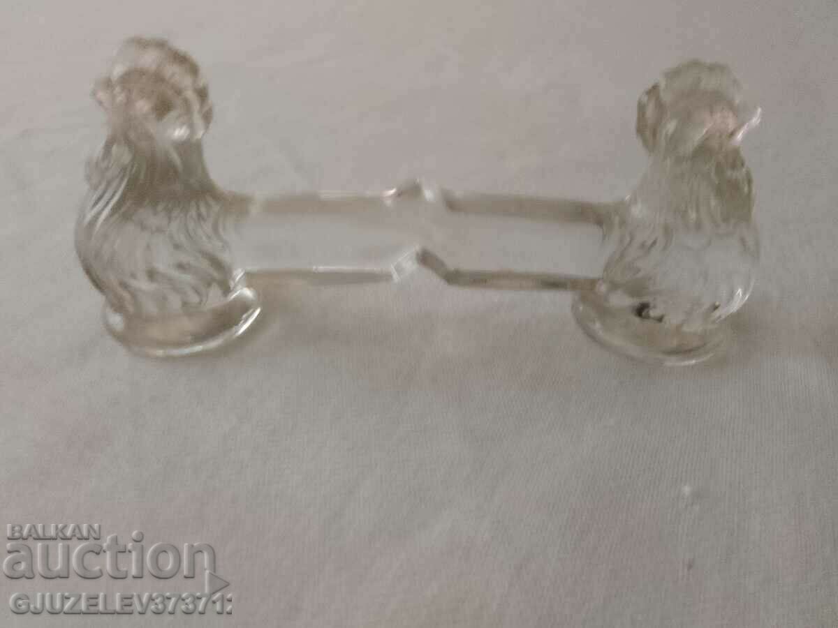 Crystal glass utensil holder figure chicken, hen