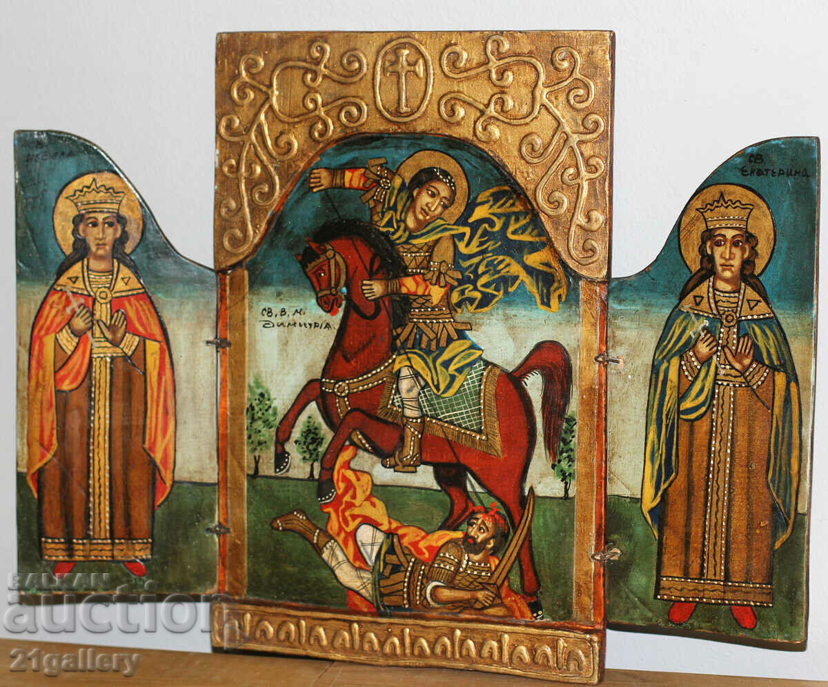 Hand-painted icon triptych Saint Demetrius of Thessaloniki with price 600.00 BGN | € 306.78