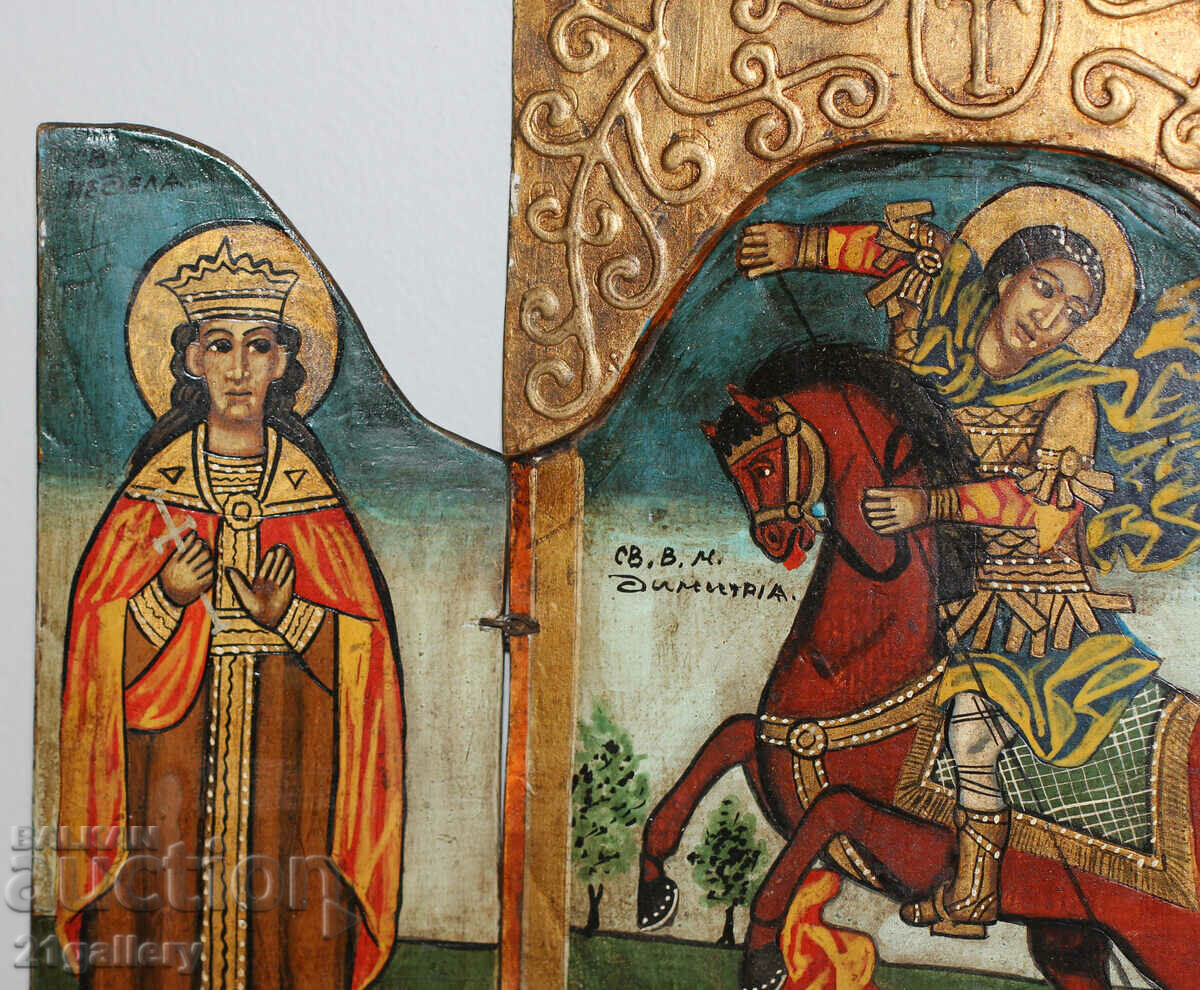 Hand-painted icon triptych Saint Demetrius of Thessaloniki - 6