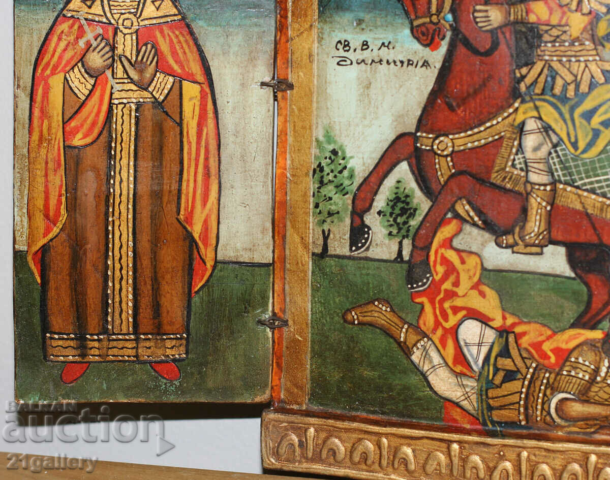Hand-painted icon triptych Saint Demetrius of Thessaloniki - 7