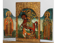 Hand-painted icon triptych Saint Demetrius of Thessaloniki