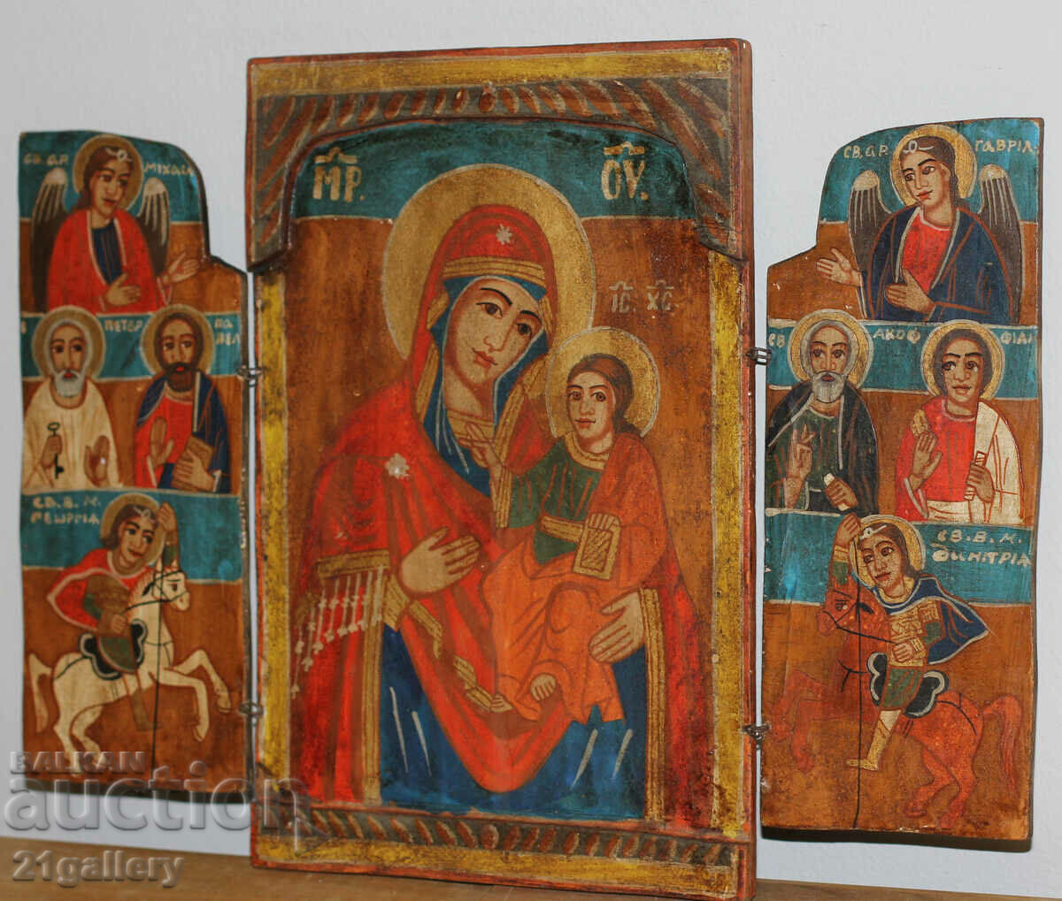 Hand-painted icon triptych Holy Virgin and Child with price 550.00 BGN | € 281.21 Hand-painted icon triptych Holy Virgin and Child with price 550.00 BGN | € 281.21