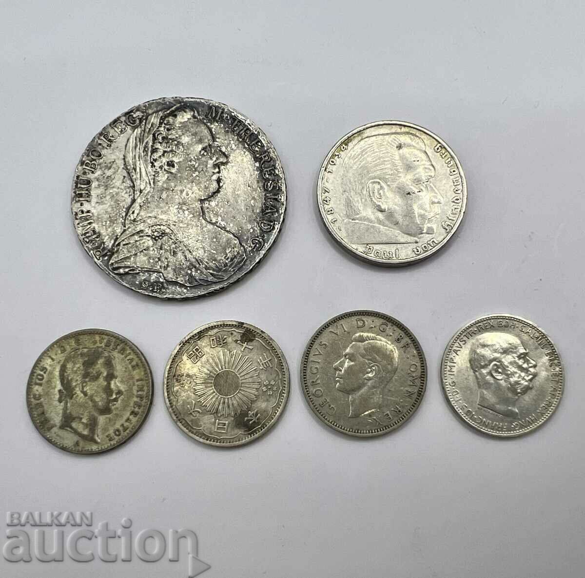 6 Thaler silver coins 5 marks 1/4 florin 1 crown 1916 etc.