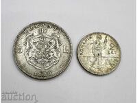 Lot of 2 rare silver coins Romania 5 lei 1880 and 2 lei 1912