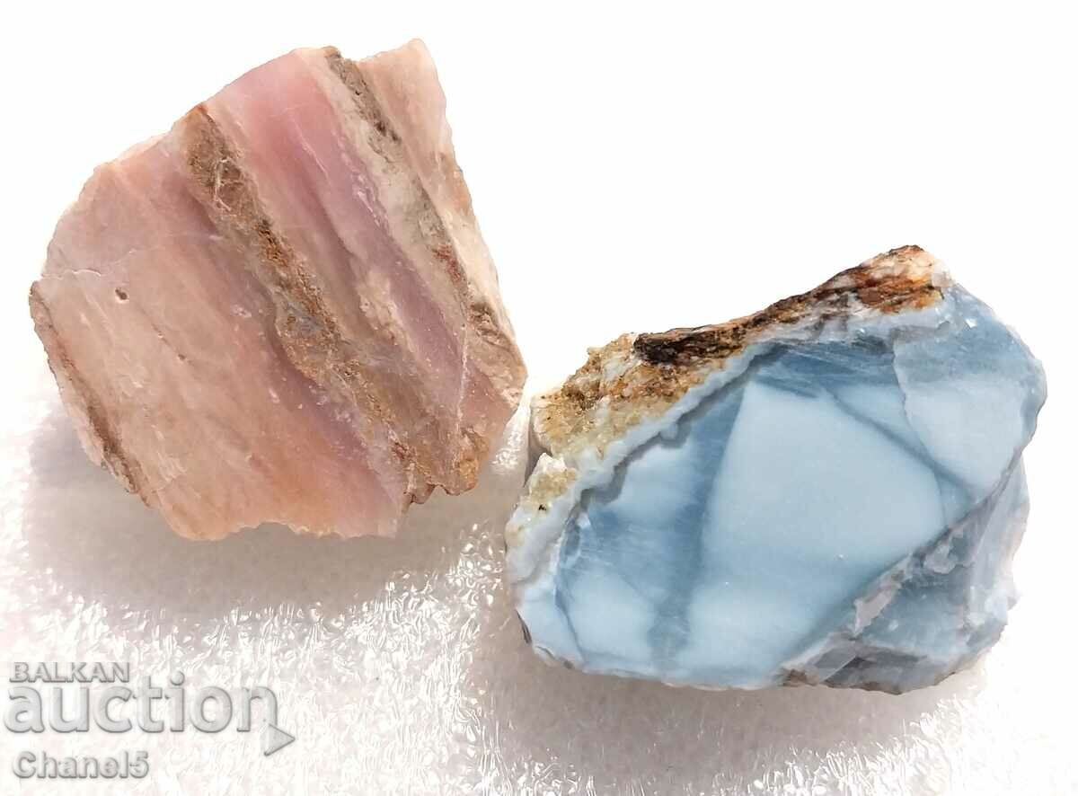 PAIR OF MILK OPAL - PINK & BLUE - PERU - 129.85 carats (416)