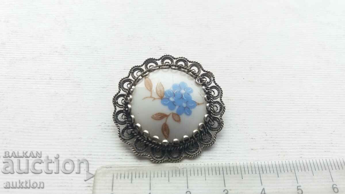 SOLID SILVER BROOCH WITH PORCELAIN, FILIGRAN - 5 SOLID SILVER BROOCH WITH PORCELAIN, FILIGRAN - 5
