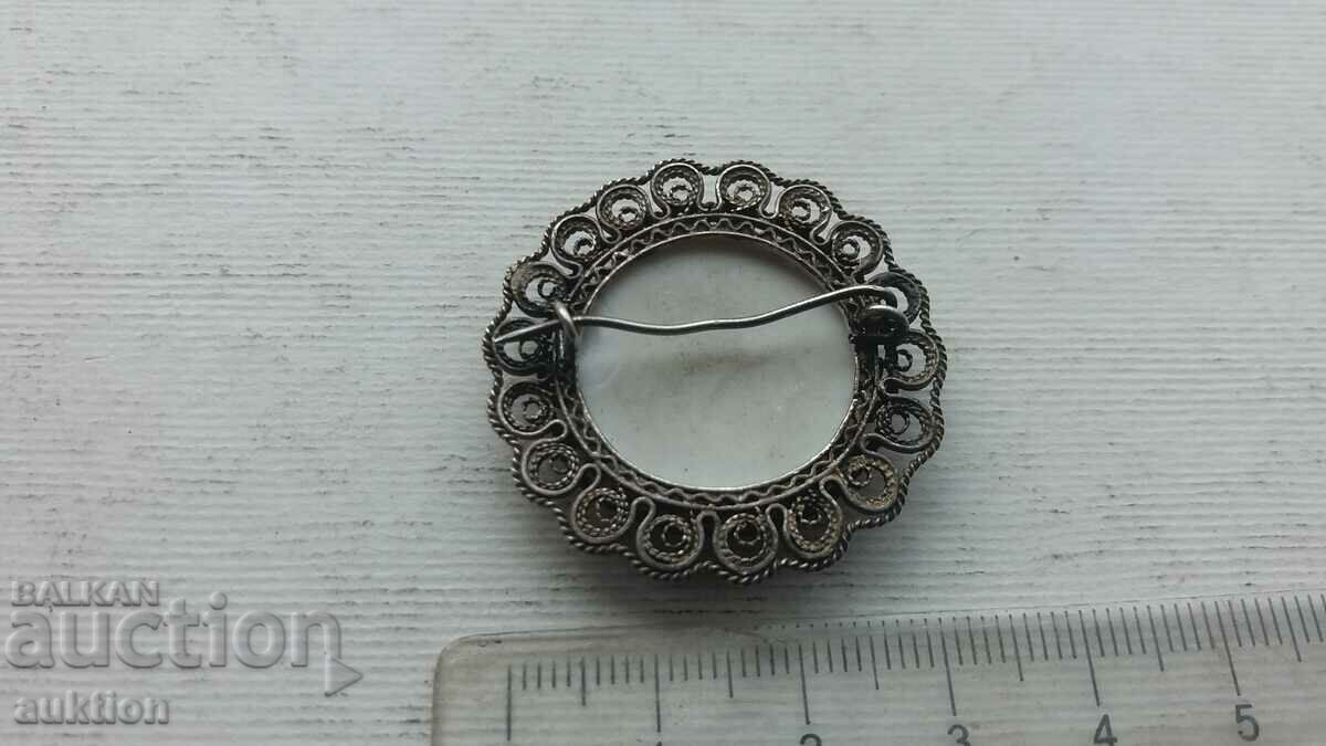 SOLID SILVER BROOCH WITH PORCELAIN, FILIGRAN - 6 SOLID SILVER BROOCH WITH PORCELAIN, FILIGRAN - 6
