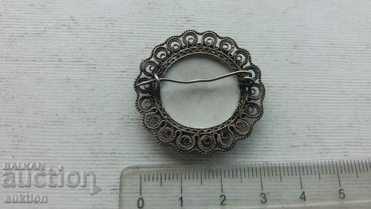SOLID SILVER BROOCH WITH PORCELAIN, FILIGRAN - 7 SOLID SILVER BROOCH WITH PORCELAIN, FILIGRAN - 7