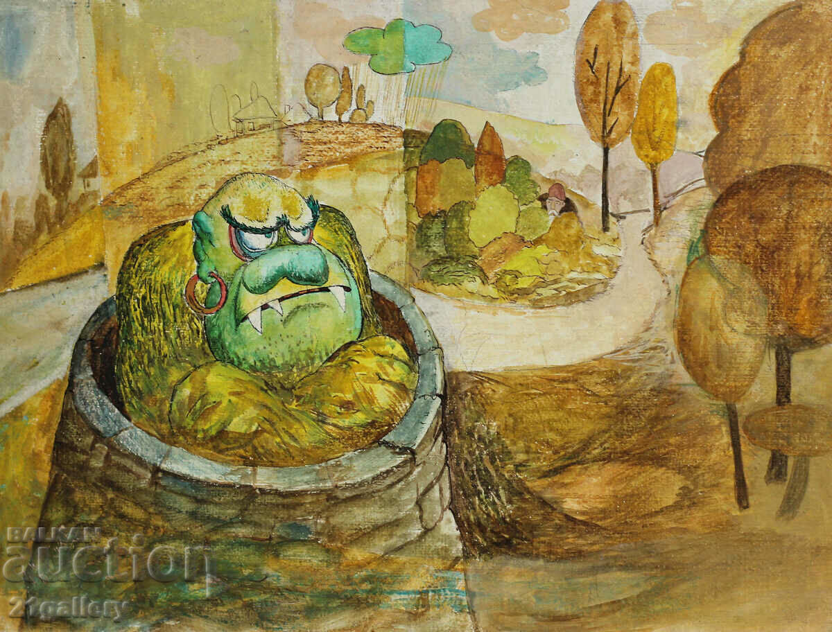 Naive composition, oil paints with price 300.00 BGN | € 153.39 Naive composition, oil paints with price 300.00 BGN | € 153.39