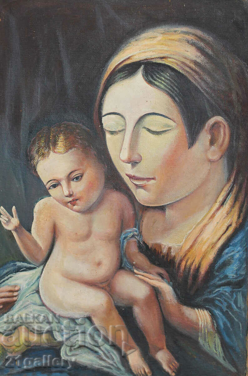 "Madonna and Child" oil, early/mid 20th century. with price 500.00 BGN | € 255.65 "Madonna and Child" oil, early/mid 20th century. with price 500.00 BGN | € 255.65