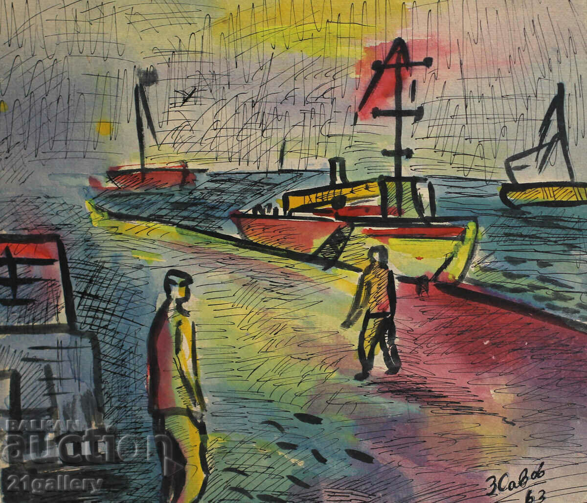Zahari Savov (1944 - 2025) Landscape watercolor/ink 1963 with price 250.00 BGN | € 127.82