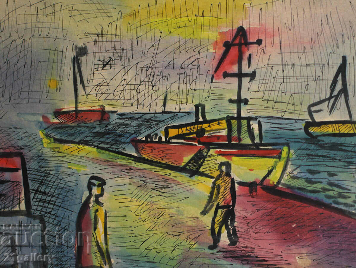 Zahari Savov (1944 - 2025) Landscape watercolor/ink 1963 - 5