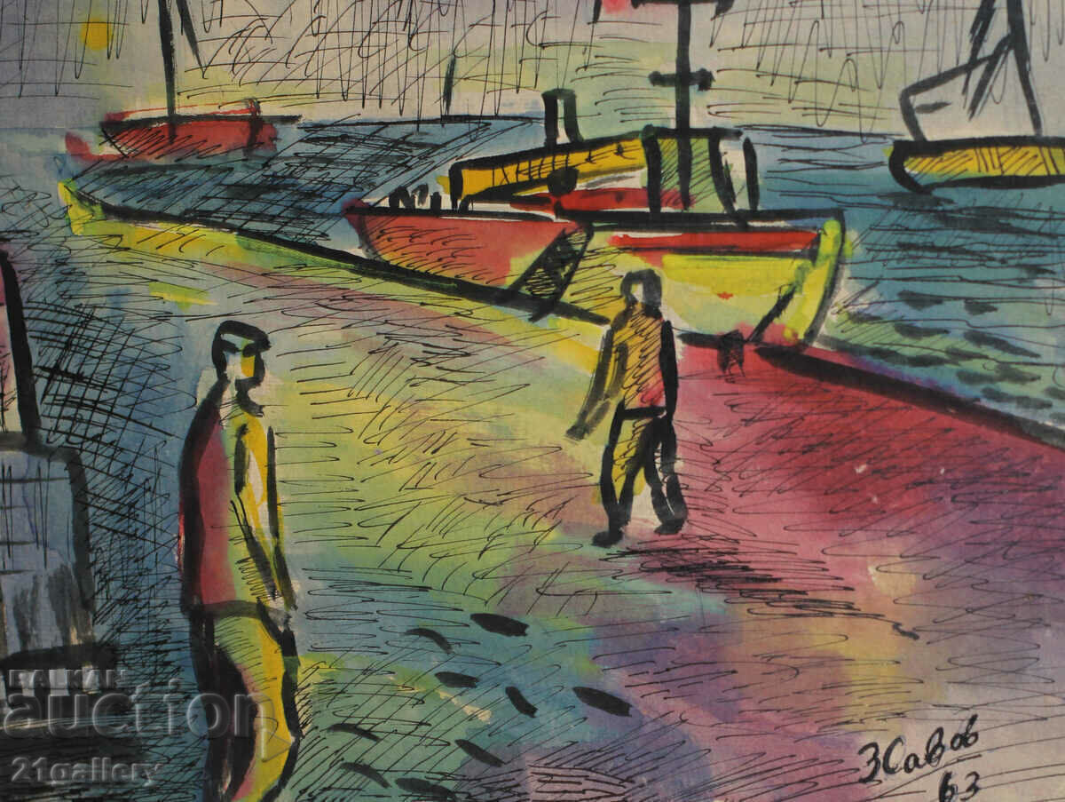 Zahari Savov (1944 - 2025) Landscape watercolor/ink 1963 - 6