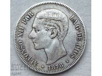 5 pesetas 1878 Spain.