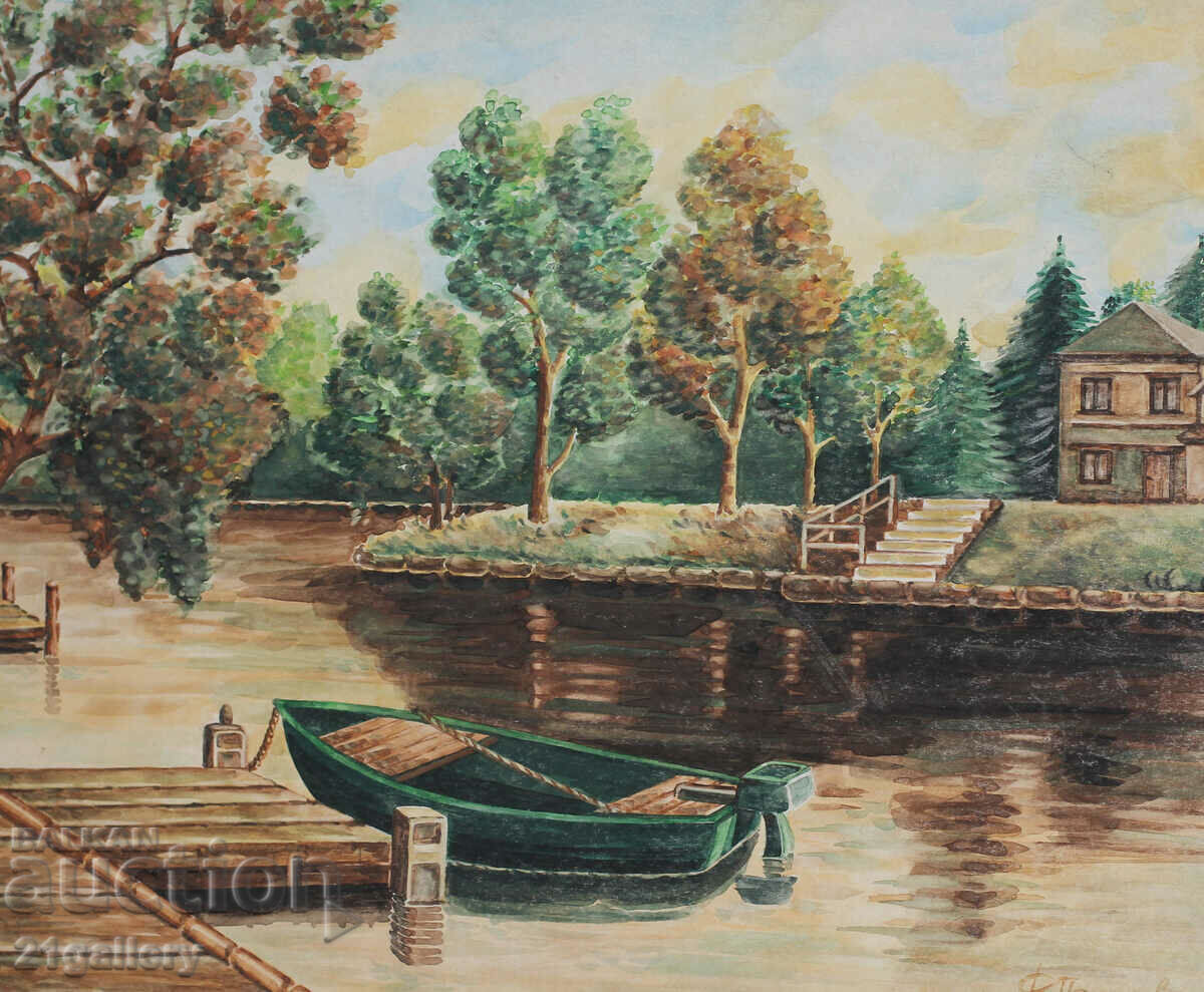 Filip Petrov Landscape with a boat watercolor 1977 with price 150.00 BGN | € 76.69 Filip Petrov Landscape with a boat watercolor 1977 with price 150.00 BGN | € 76.69