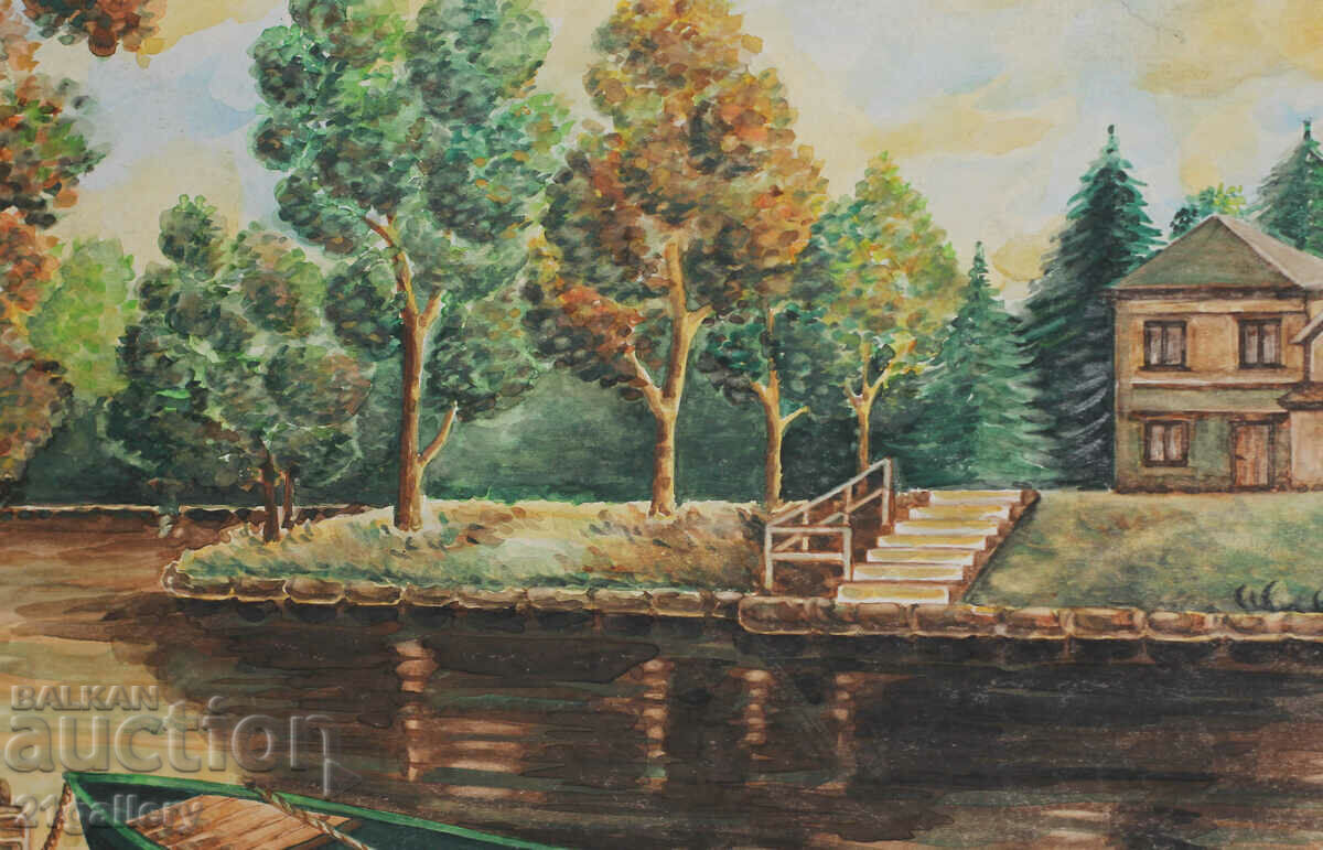 Filip Petrov Landscape with a boat watercolor 1977 - 7 Filip Petrov Landscape with a boat watercolor 1977 - 7