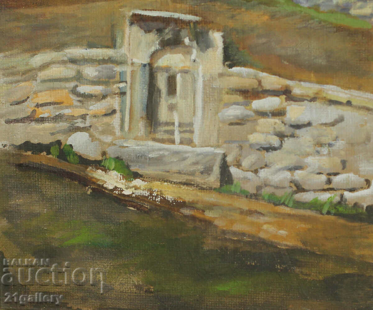 Landscape with village fountain oil paints - 6 Landscape with village fountain oil paints - 6