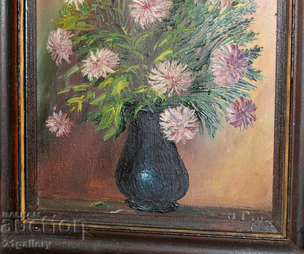 Still life oil paints vase with flowers signed 1992. - 6 Still life oil paints vase with flowers signed 1992. - 6