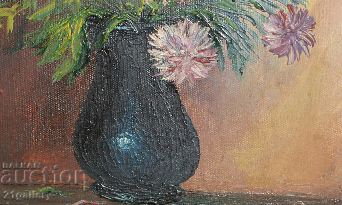 Still life oil paints vase with flowers signed 1992. - 7 Still life oil paints vase with flowers signed 1992. - 7
