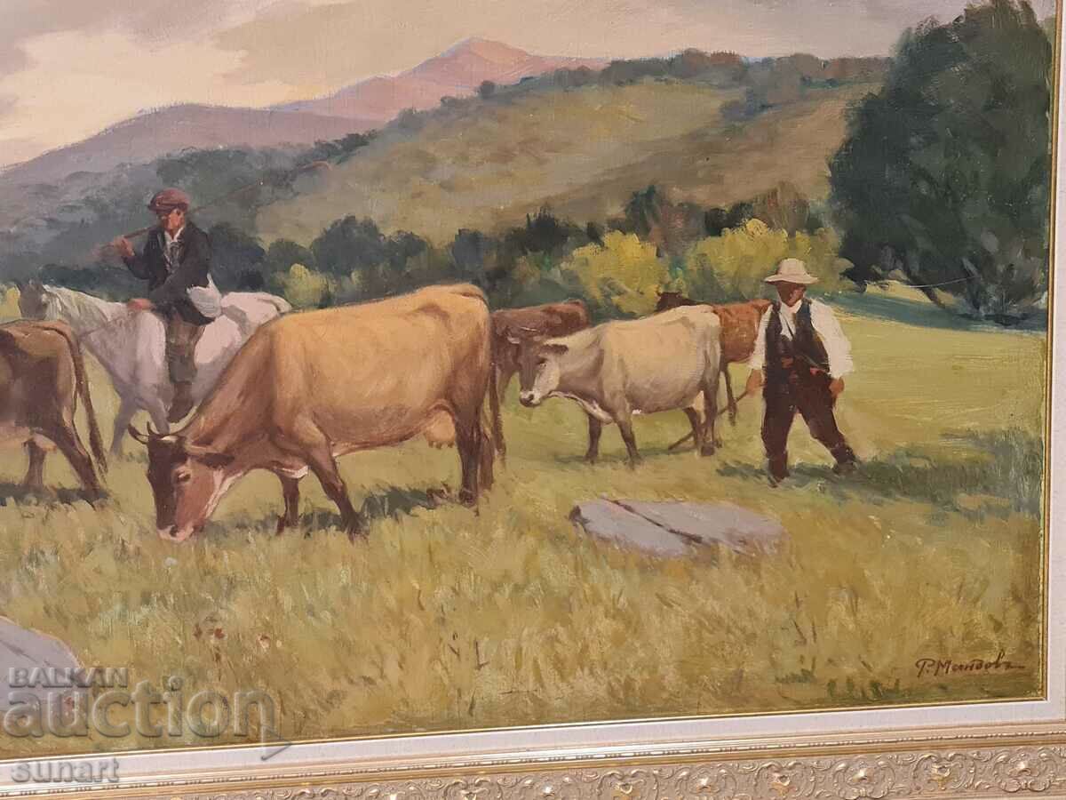 Painting Radomir Mandov landscape with ox oil 85 X 120 cm with price 15500.00 BGN | € 7925.02 Painting Radomir Mandov landscape with ox oil 85 X 120 cm with price 15500.00 BGN | € 7925.02