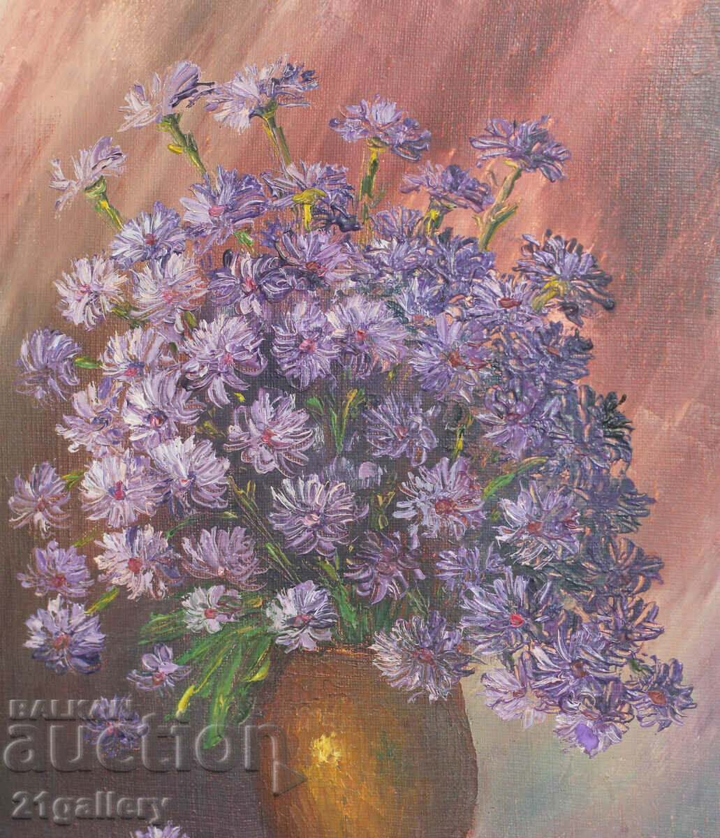 Still life, vase with flowers, oil paints, signed 1996. - 5