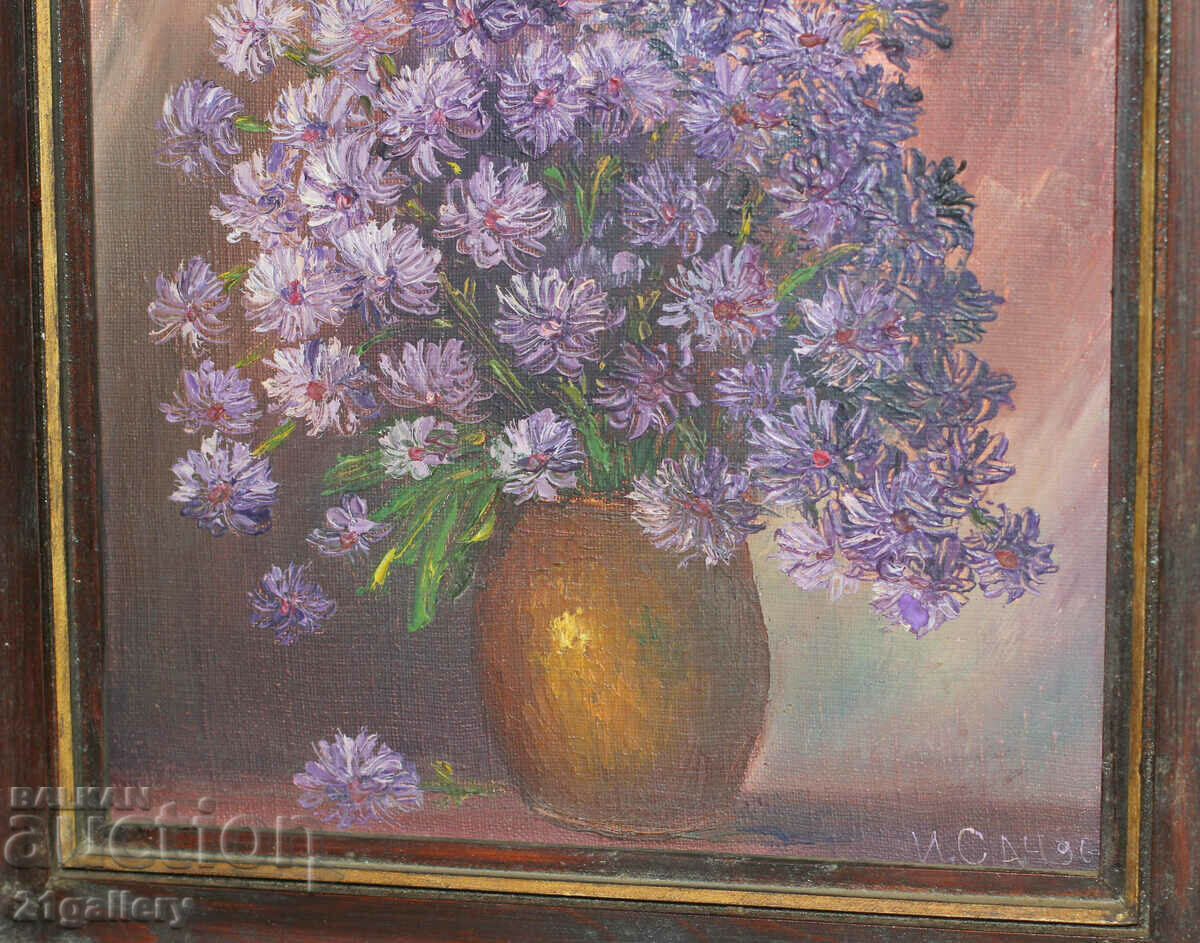 Still life, vase with flowers, oil paints, signed 1996. - 6