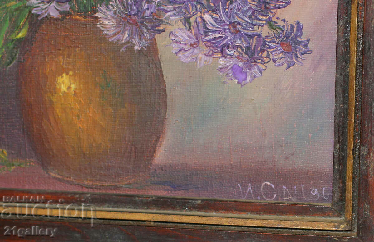 Still life, vase with flowers, oil paints, signed 1996. - 7