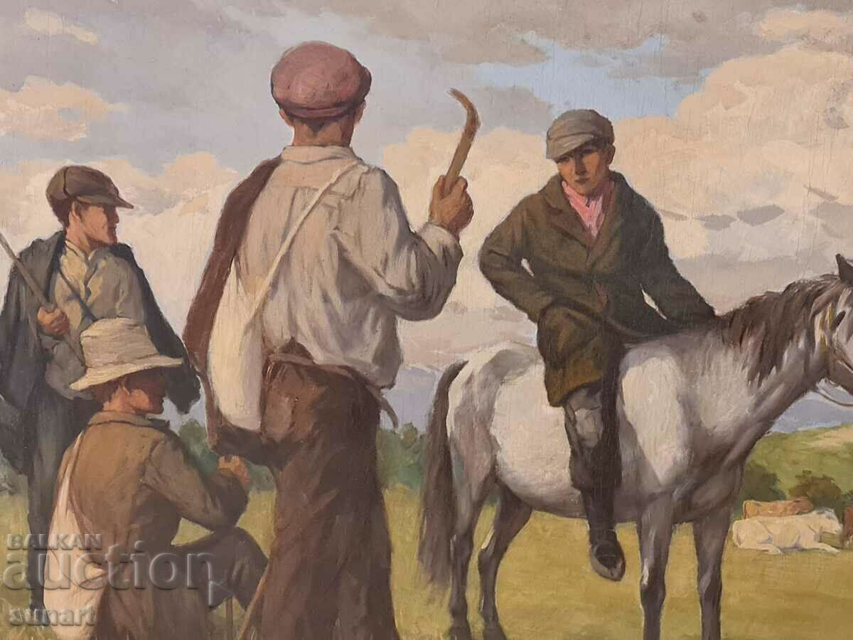 Painting Radomir Mandov landscape with shepherds oil 125 X 100 cm with price 15500.00 BGN | € 7925.02 Painting Radomir Mandov landscape with shepherds oil 125 X 100 cm with price 15500.00 BGN | € 7925.02