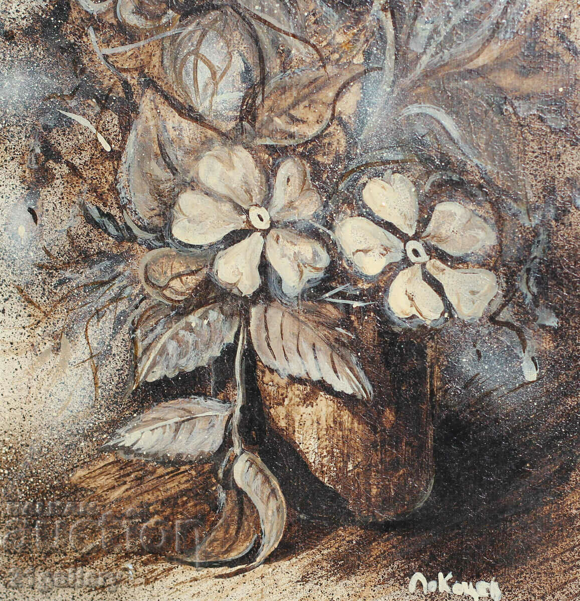 Vaza cu natura statica cu flori, vopsele in ulei, semnata - 6 Vaza cu natura statica cu flori, vopsele in ulei, semnata - 6