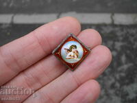 OLD SILVER ANGEL ENAMEL BROOCH